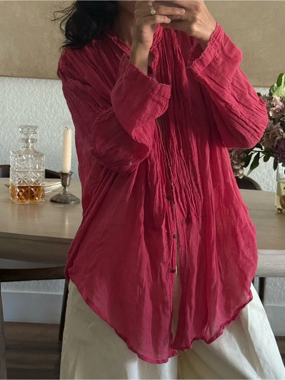 Free people coral button down shirt